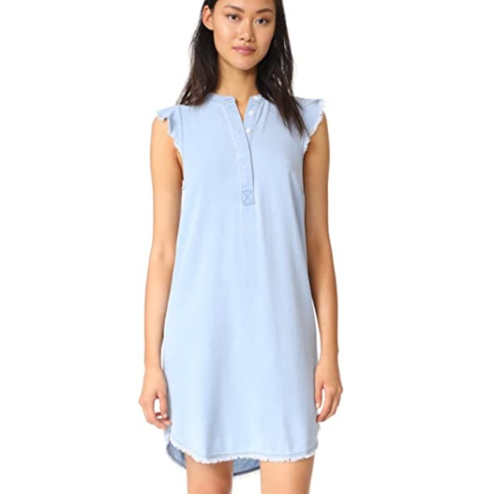 NWT Splendid Womens Crosshatch-Dress Real Indigo Dye Light Wash Size L $150 X039